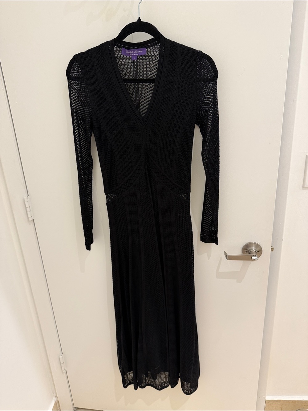 Ralph Lauren Collection Engineered Pointelle V-Neck Midi Dress silk